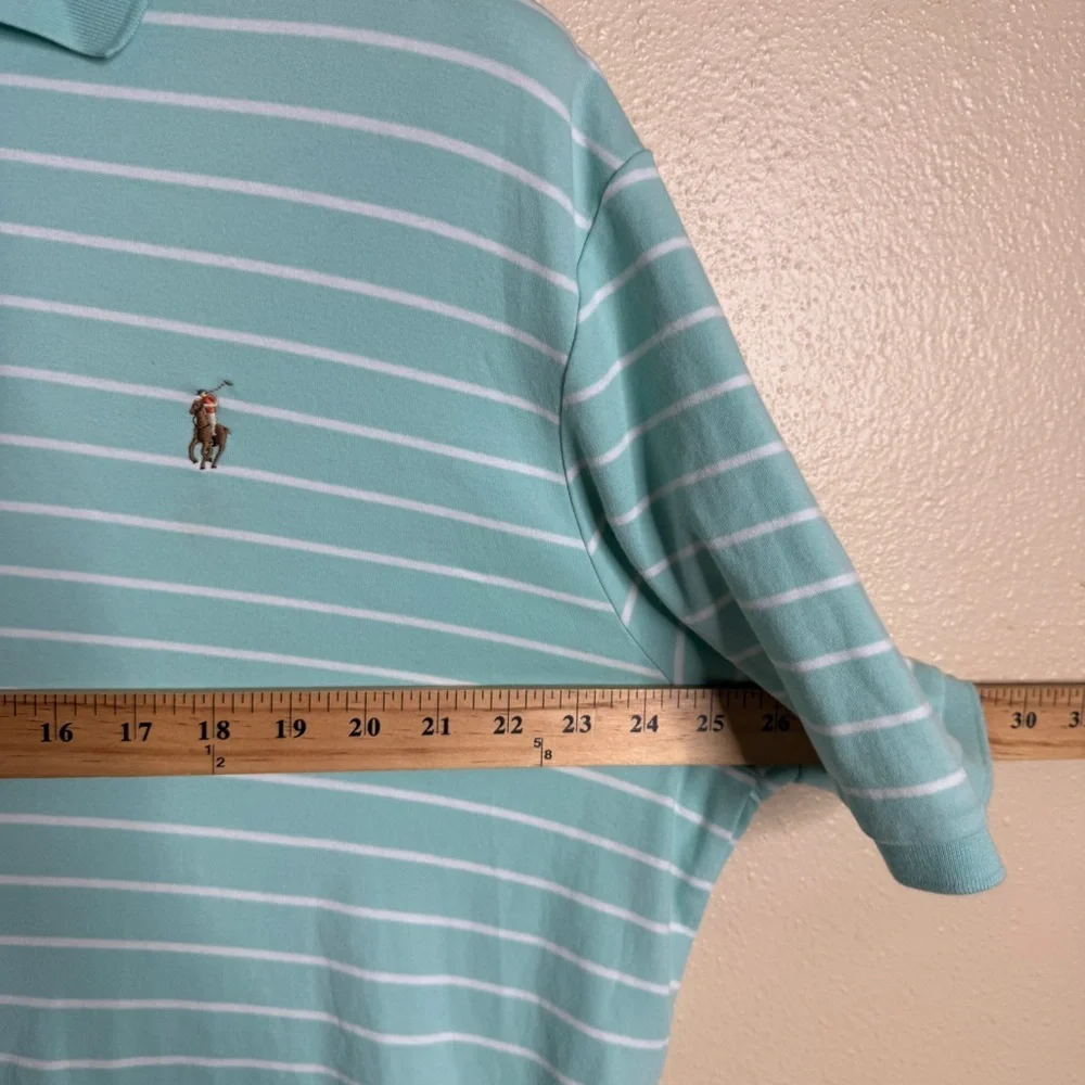 Ralph Lauren Shirt Men's XL Aqua Striped Polo Classic Fit Short Sleeve Soft